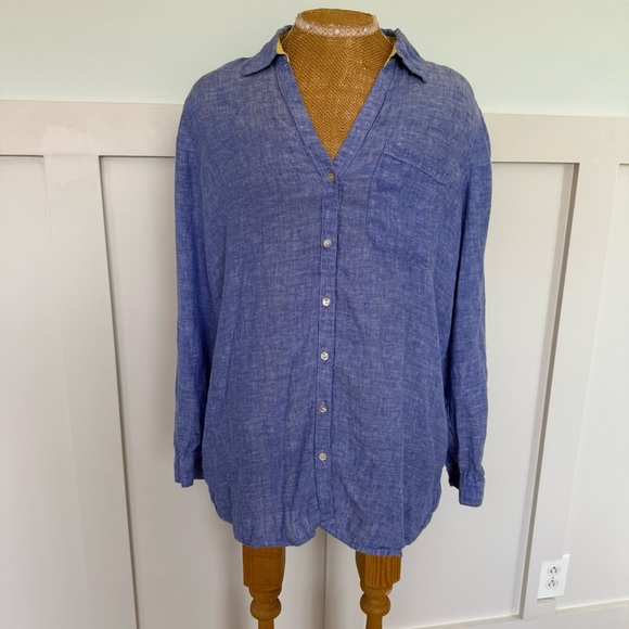 Sigrid Olsen Linen Shirt SM Blue Button Front Lagenlook Resort Coastal Chic - Picture 1 of 8